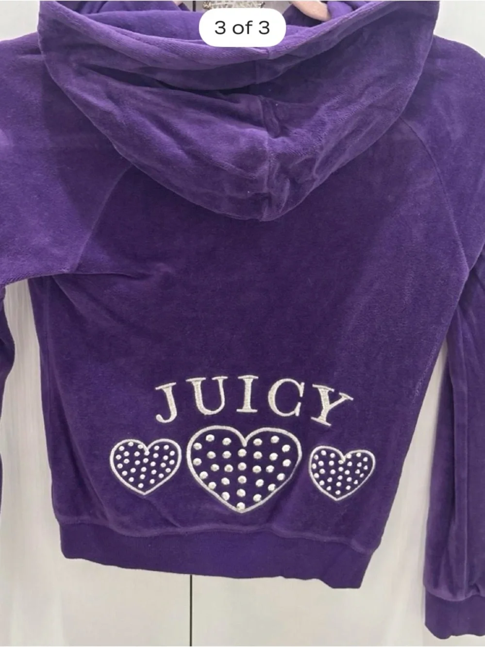 Juicy Couture Purple Velour Zip-Up Hoodie with Ruffle Pockets